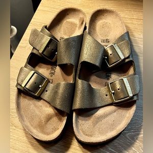 Birkenstock Arizona Washed Metallic Stone Gold Size 40 L9 M7